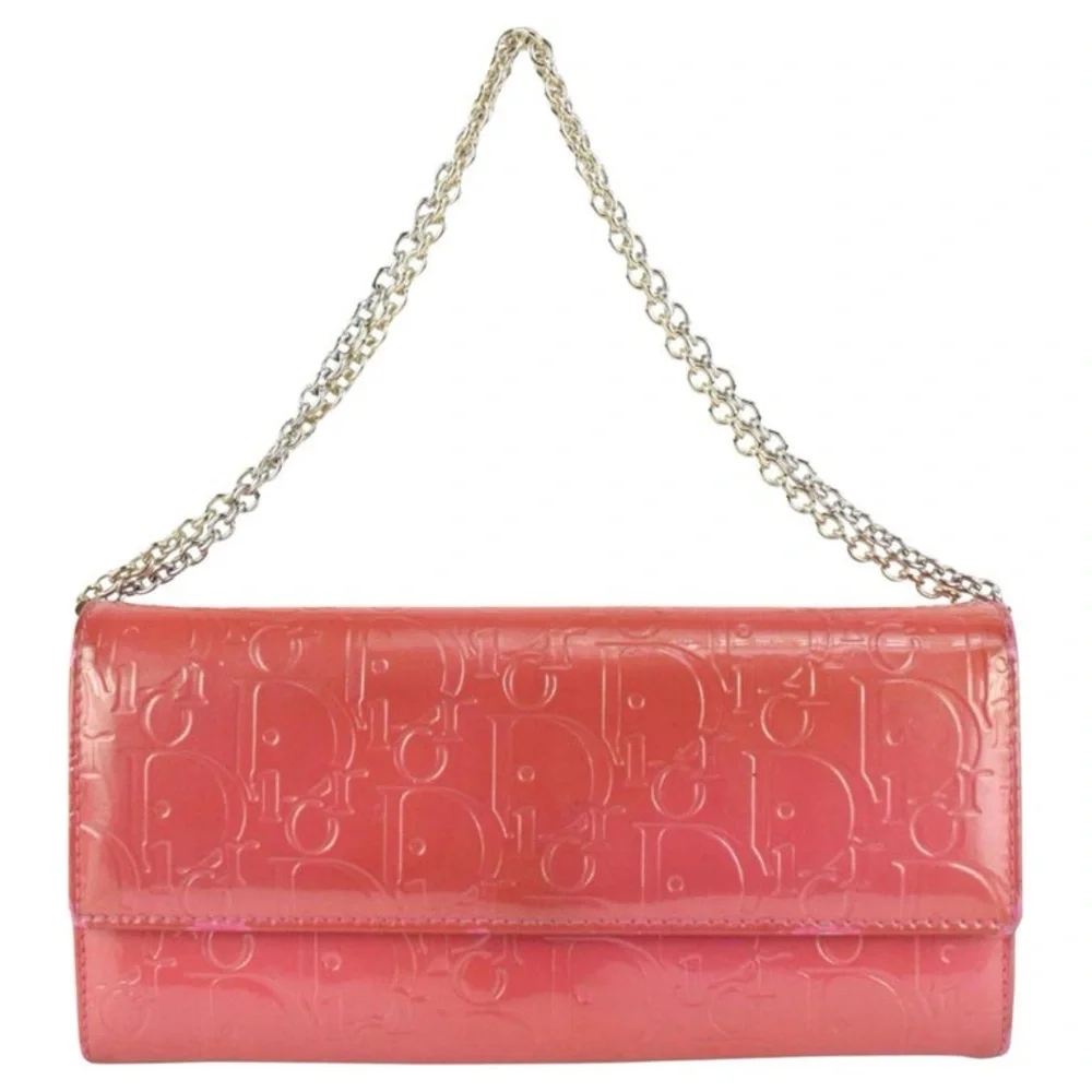 Christian Dior Pink Patent Leather Trotter Wallet WOC